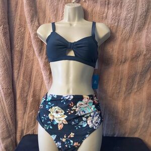 Cupshe Navy and Floral Bikini Set